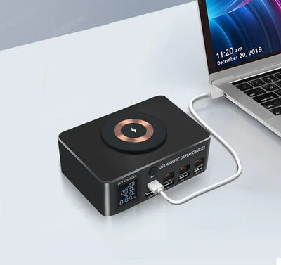 מטען שולחני GaN 1080W עם 8 יציאות – טעינה מהירה ל־MacBook, iPhone 15/16, Samsung ועוד