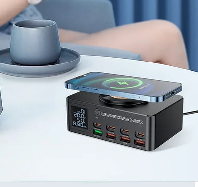 מטען שולחני GaN 1080W עם 8 יציאות – טעינה מהירה ל־MacBook, iPhone 15/16, Samsung ועוד