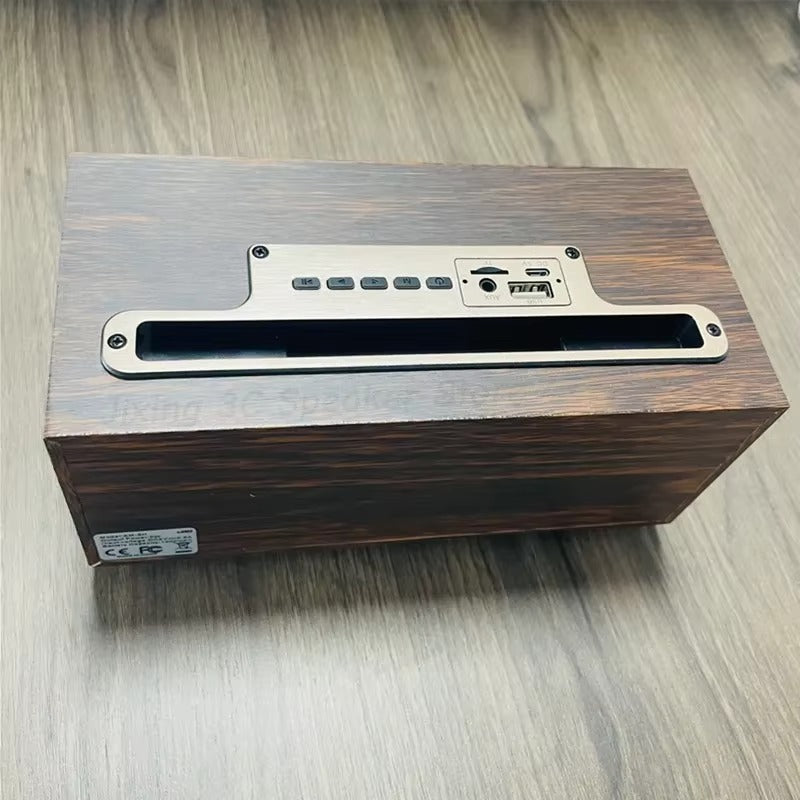 רמקול עץ אלחוטי 2 ב־1 עם מעמד לטלפון – Bluetooth, רדיו FM, כרטיס TF ו־USB